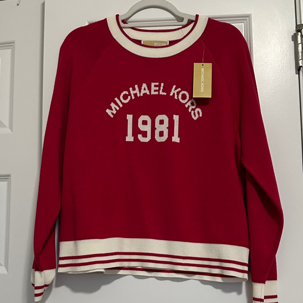 Michael Kors Red and White Crew Neck Sweater